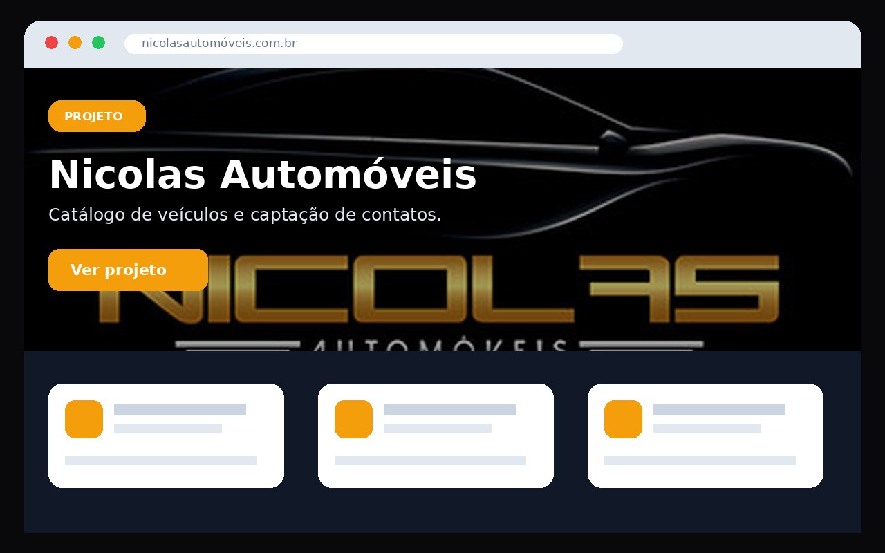 Prévia visual do projeto Nicolas Automóveis